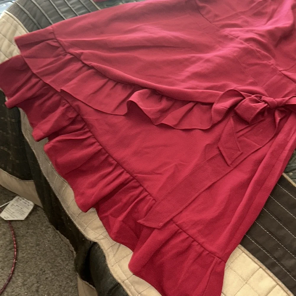 Red Ruffle Wrap Dress - Picture 2 of 6